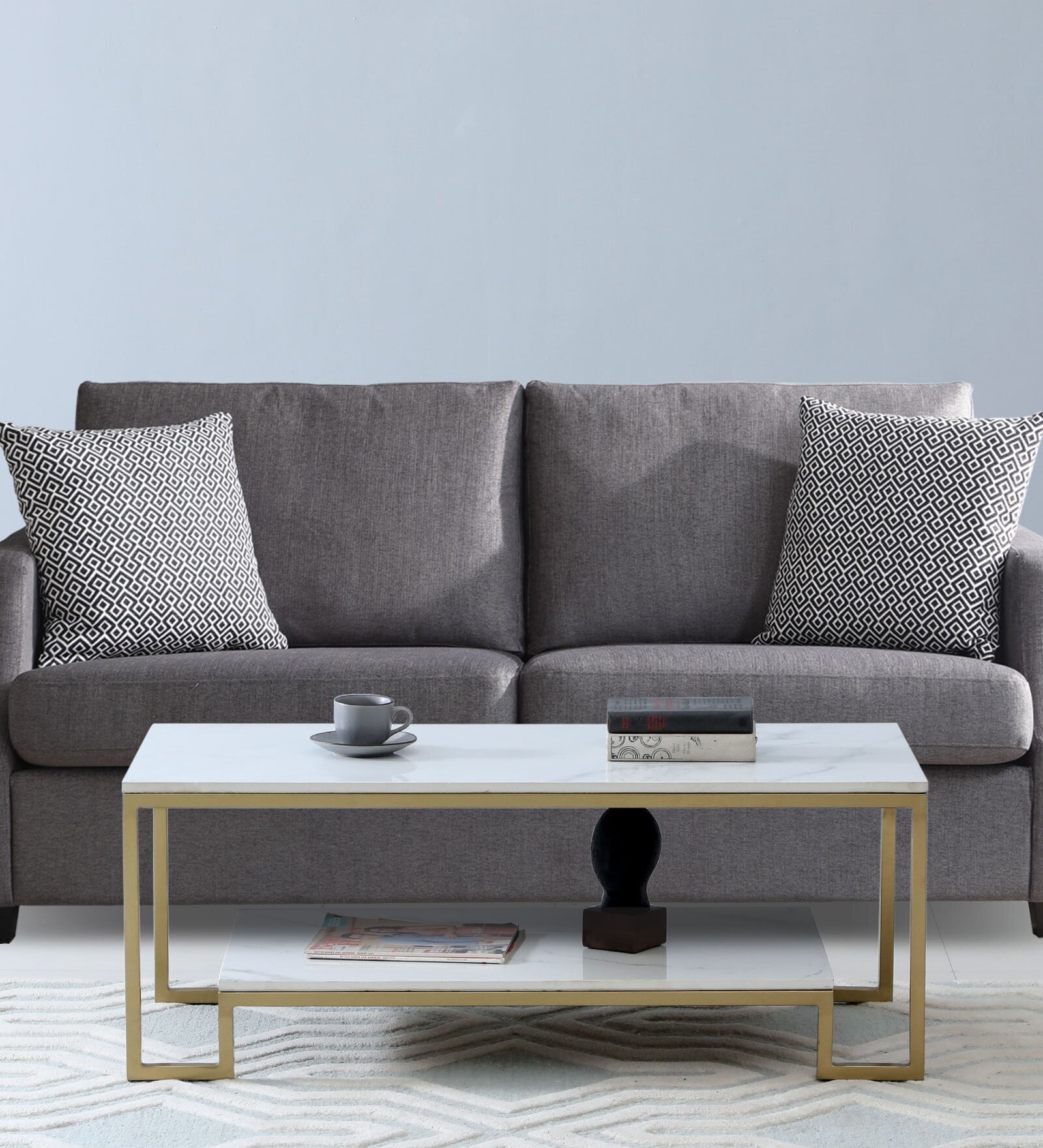 Krenz Metal Coffee Table In Brass Finish With Porcelain Top