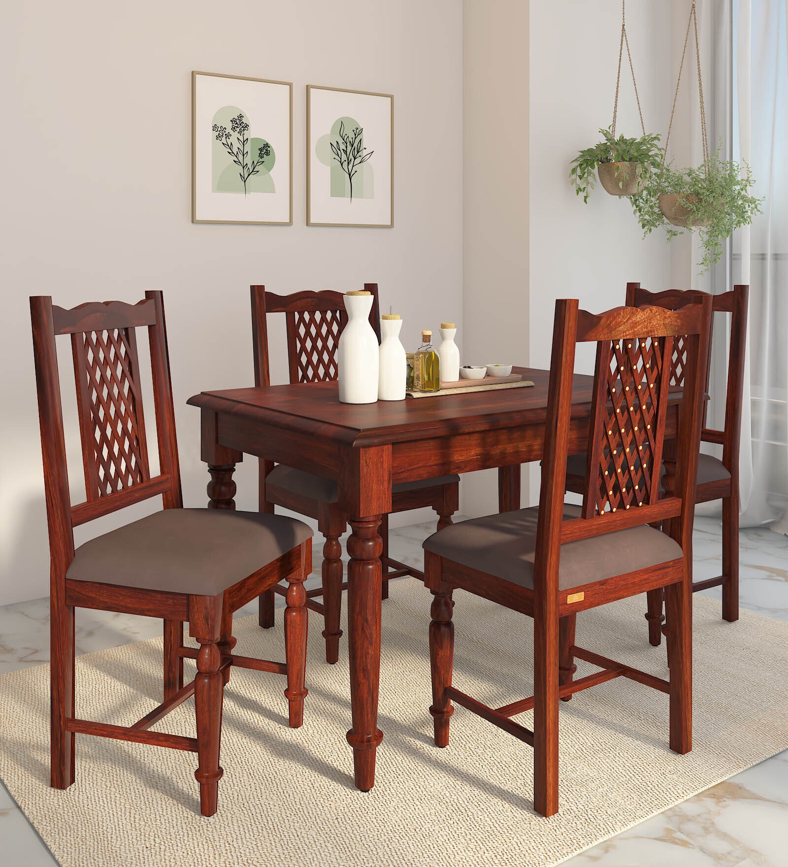 Buy Krisa Sheesham Wood 4 Seater Dining Set In Scratch Resistant Honey ...