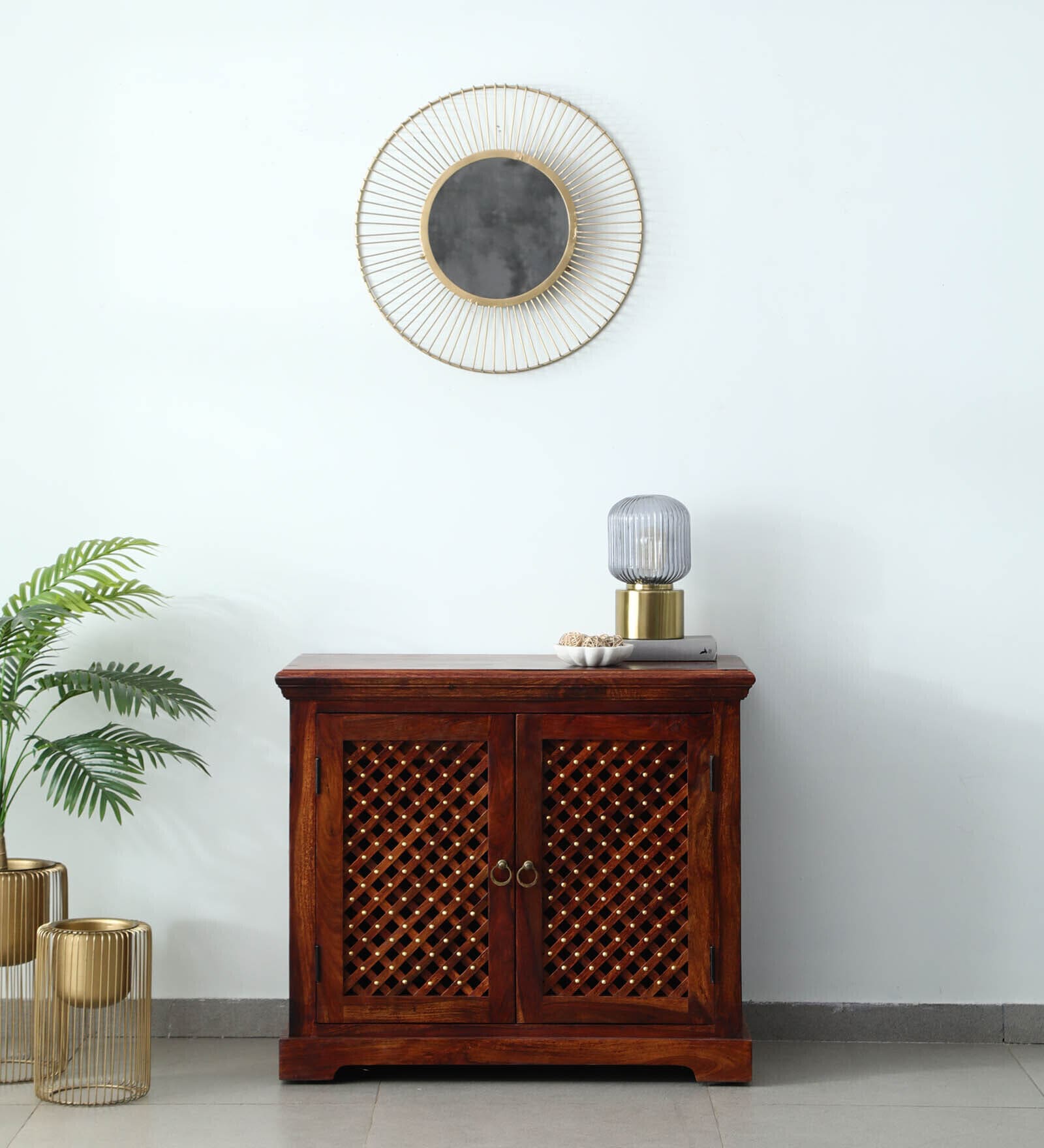Krisa Sheesham Wood Cabinet In Scratch Resistant Honey Oak Finish