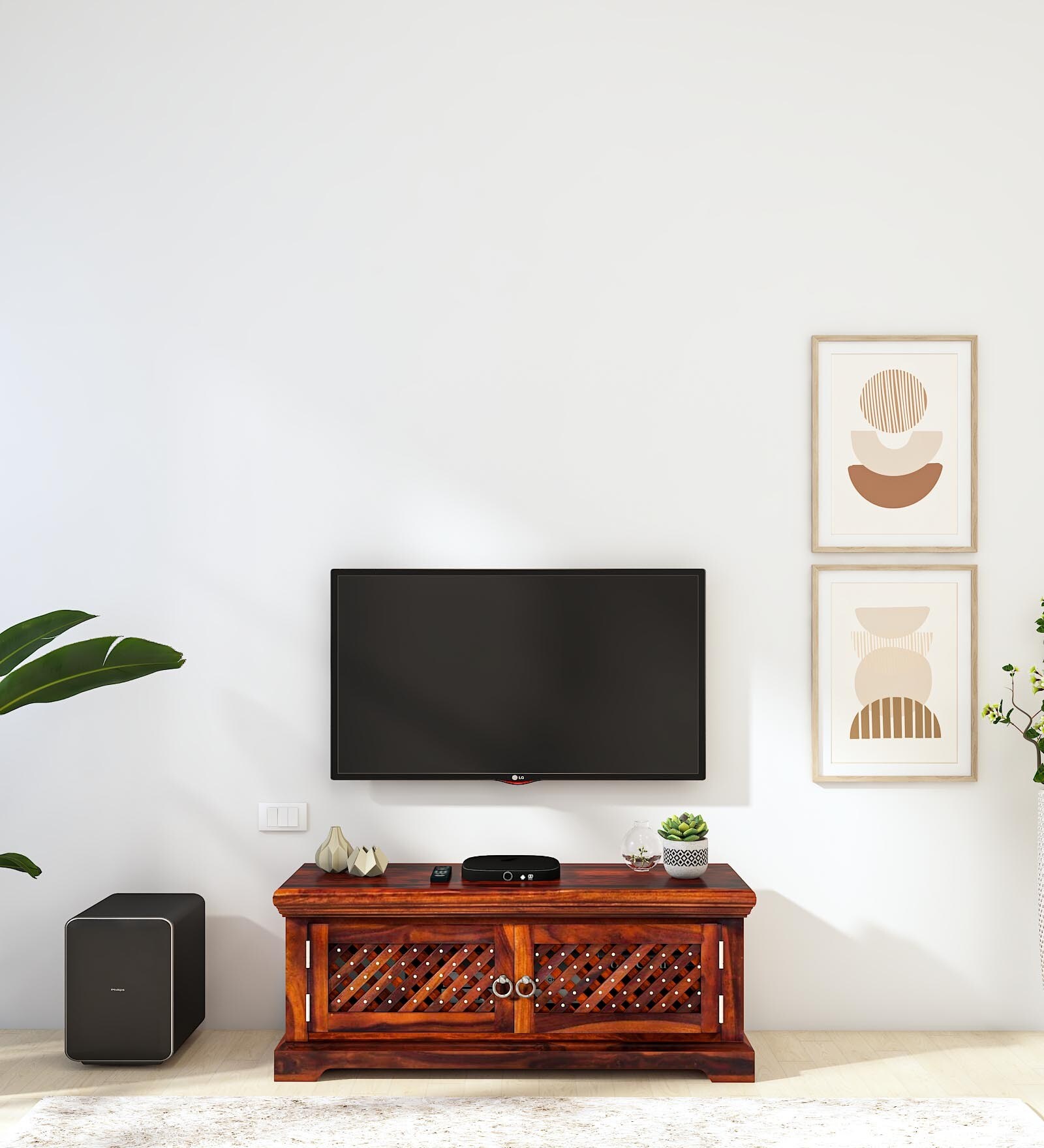 Buy Krisa Sheesham Wood TV Console in Scratch Resistant Honey Oak ...