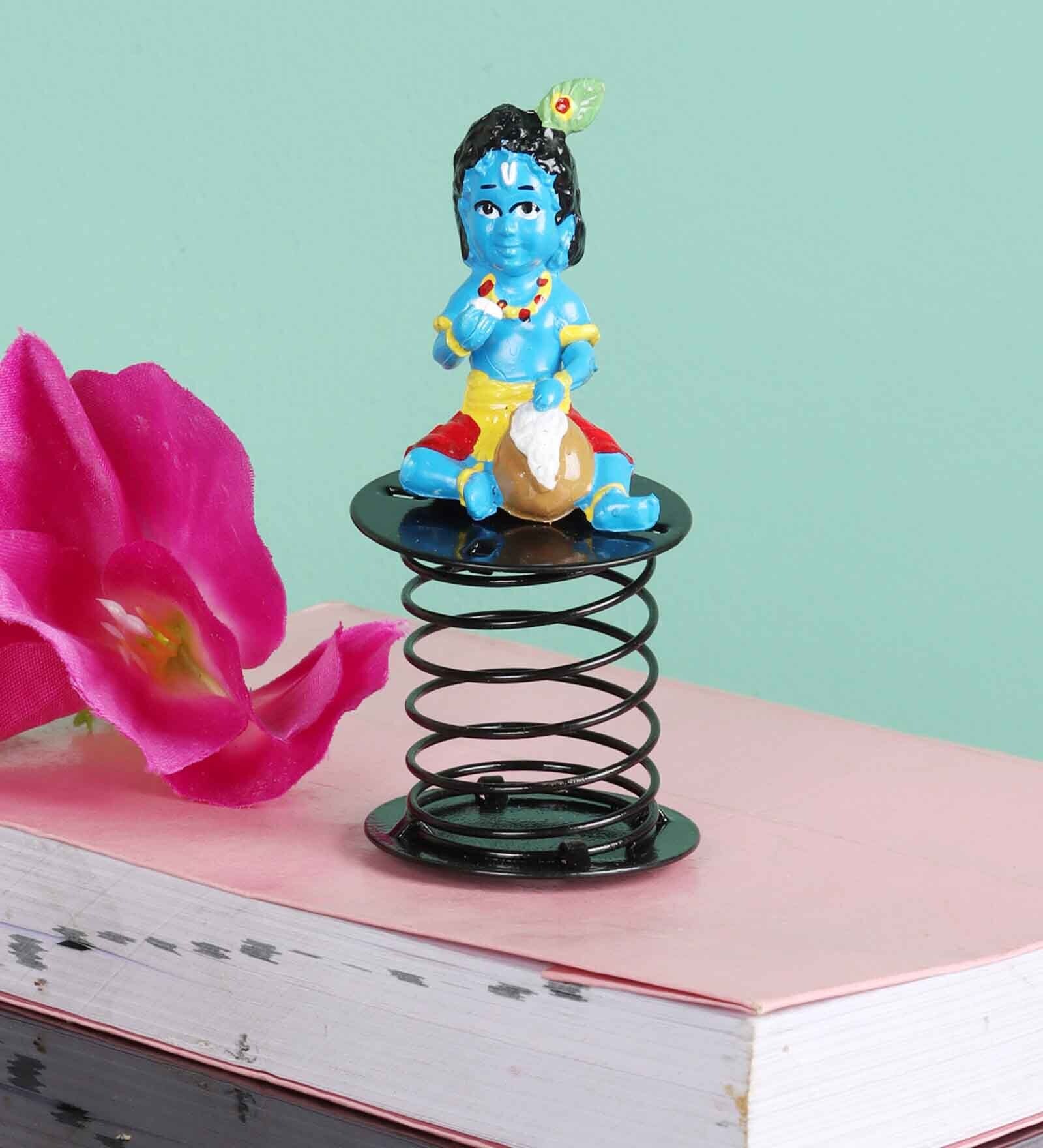 Krishna Blue Polyresin Lord Krishna Spring Car Dashboard