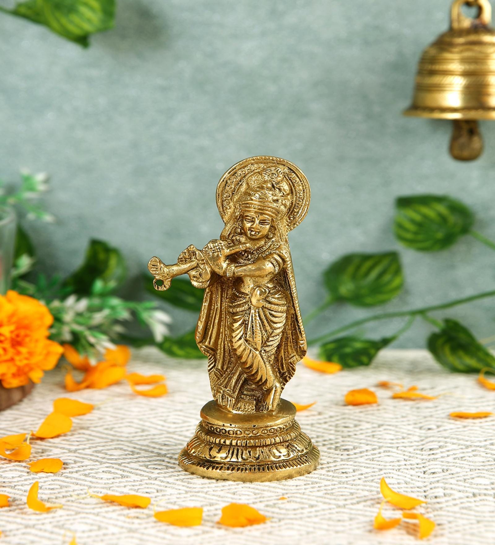 Krishna Gold Brass Idol