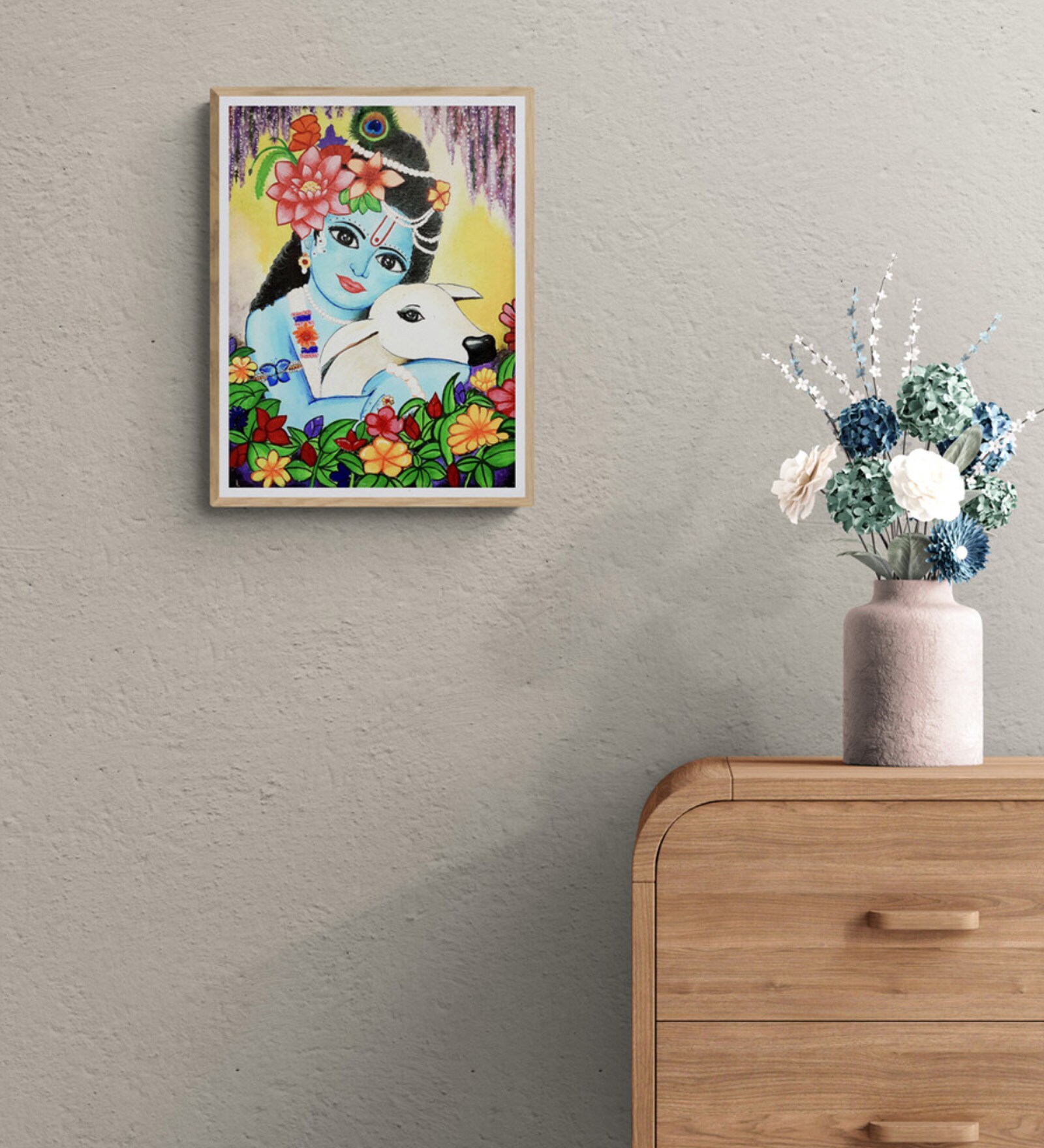 Buy Krishna Handmade Acrylic Paint On Canvas Board Unframed at 20 OFF