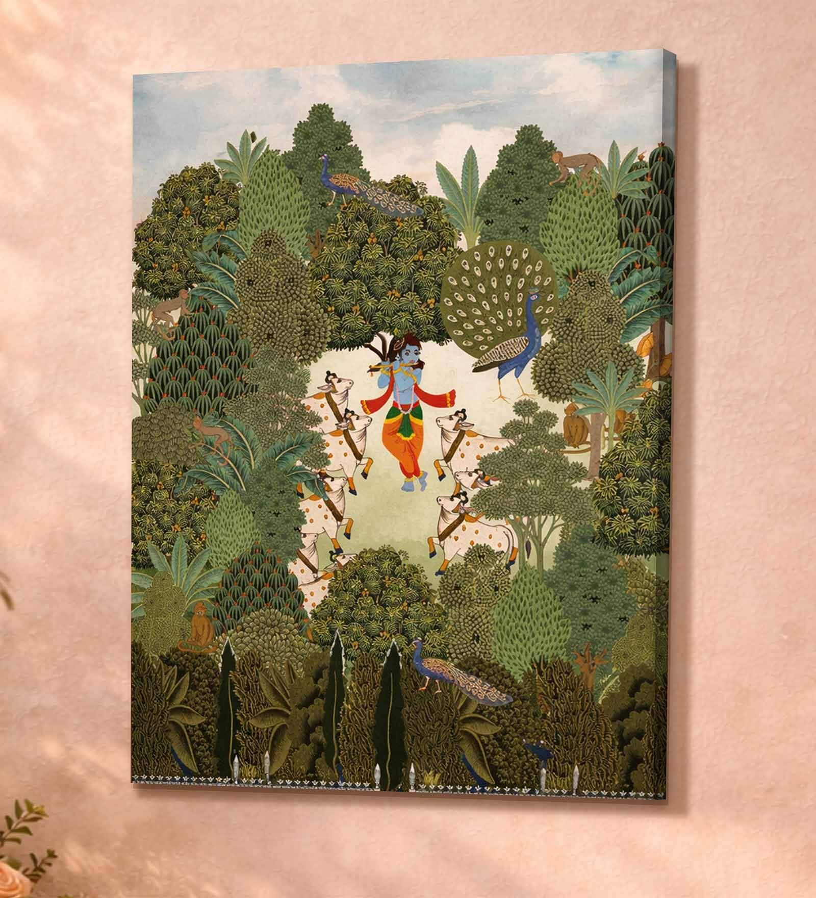 Krishna Ji Pichwai Stretched Canvas Painting