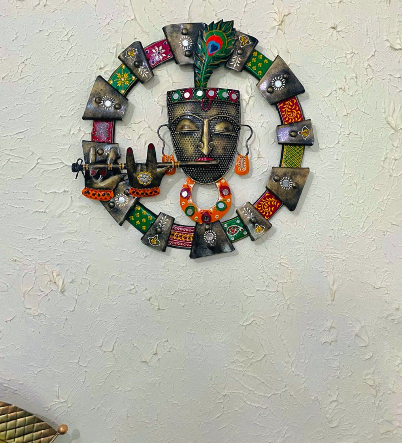 Multicolour Lord Krishna Iron Wall Art