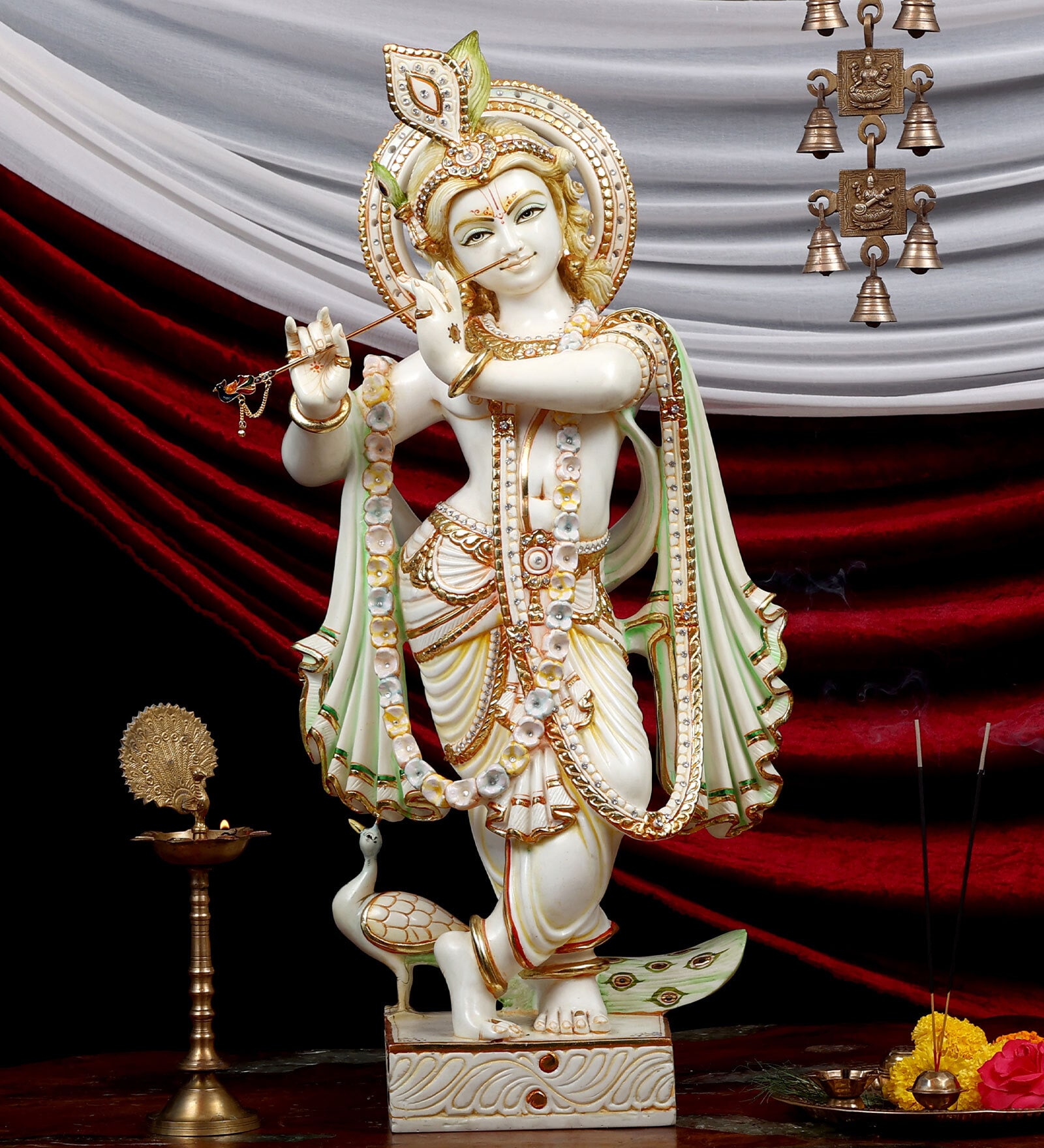 Krishna With Flute Marble White Religious Idol