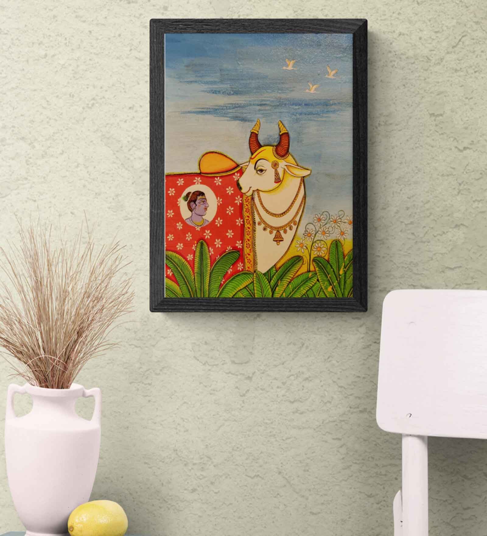 Krishna Within Cow Handmade Acrylic Paint On Canvas Unframed