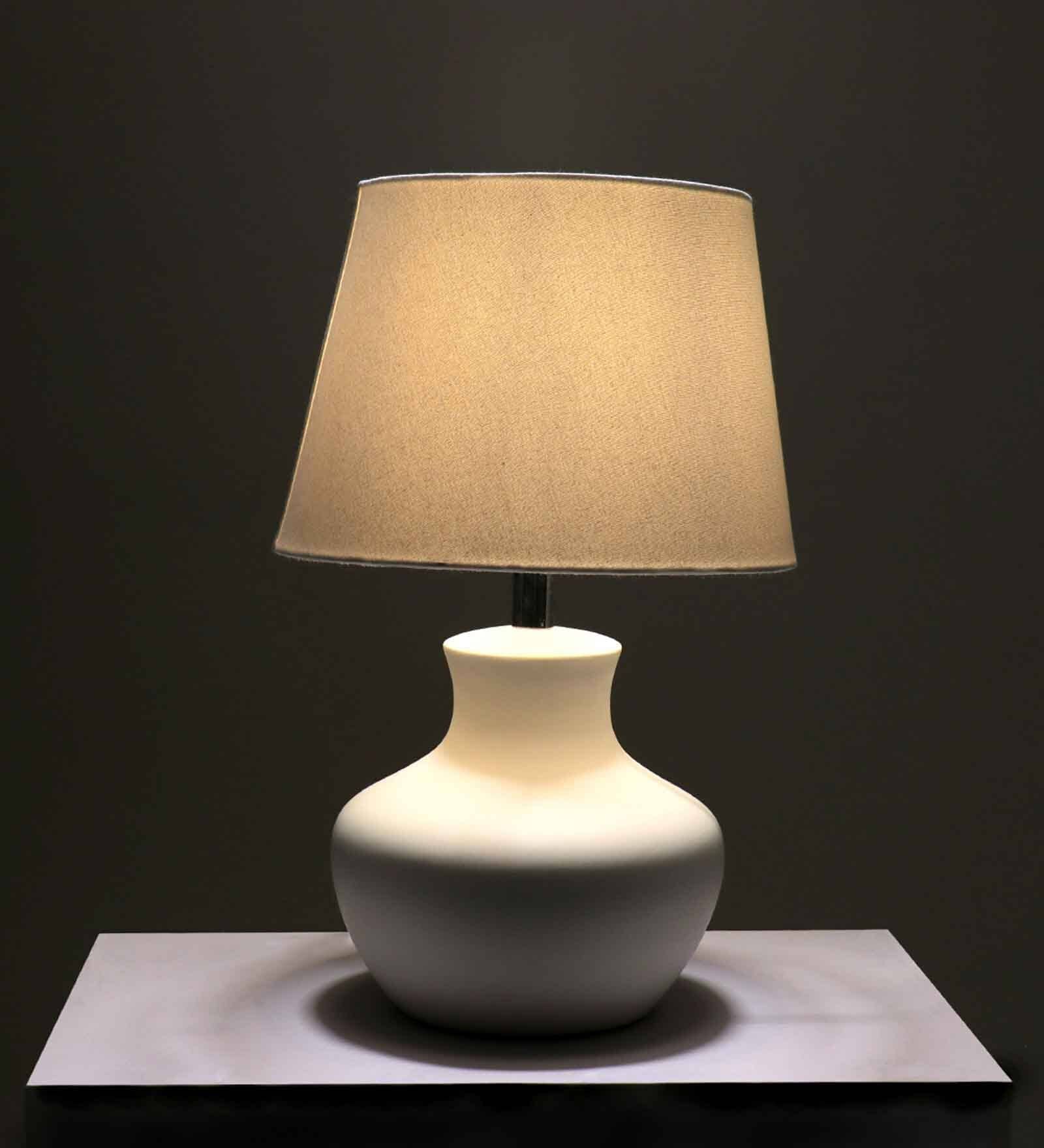 Krug Ceramic White Table Lamp with Cotton Linen Off White Shade