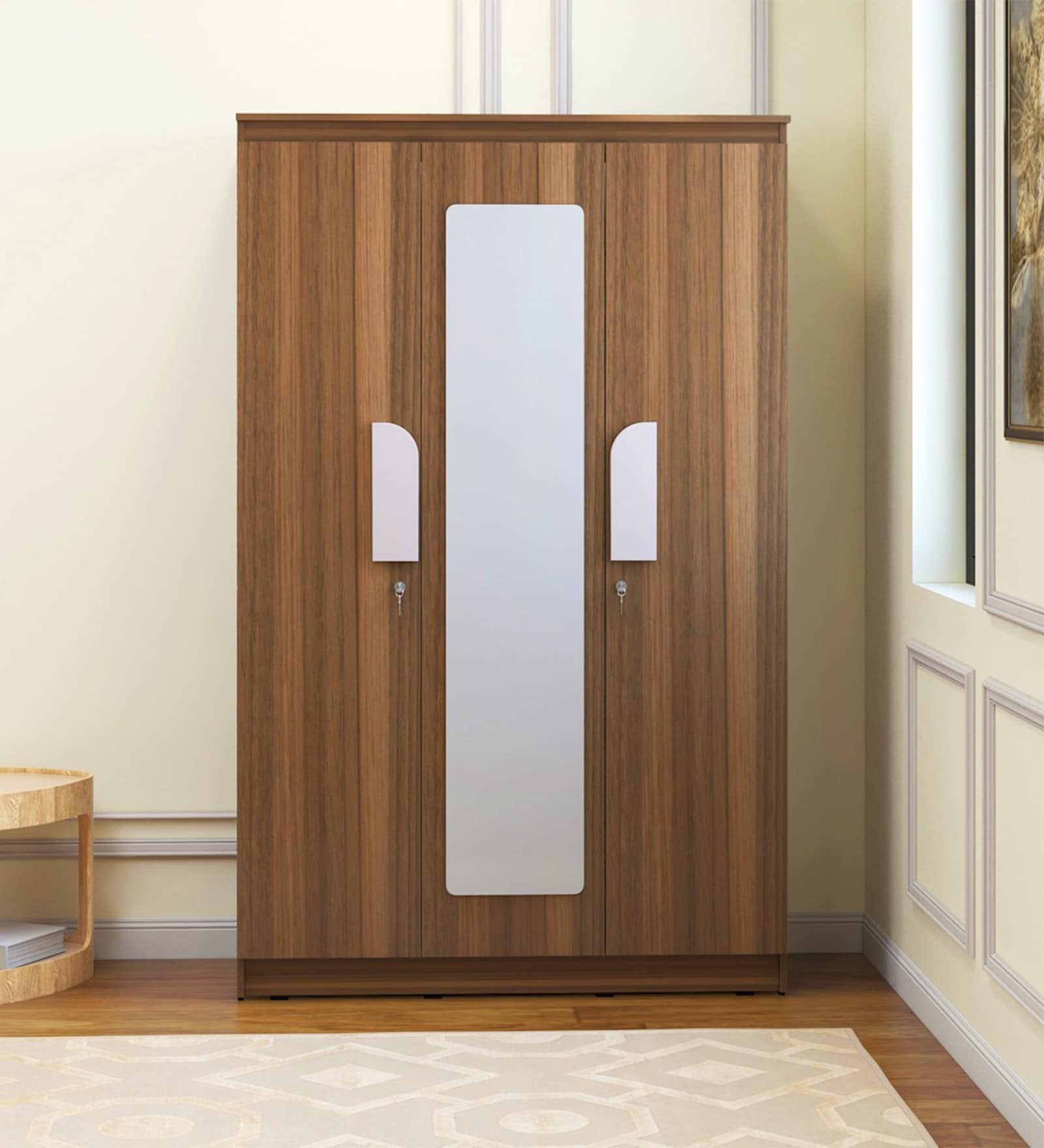 Kruger 3 Door Wardrobe With Mirror in Leon Teak Finish