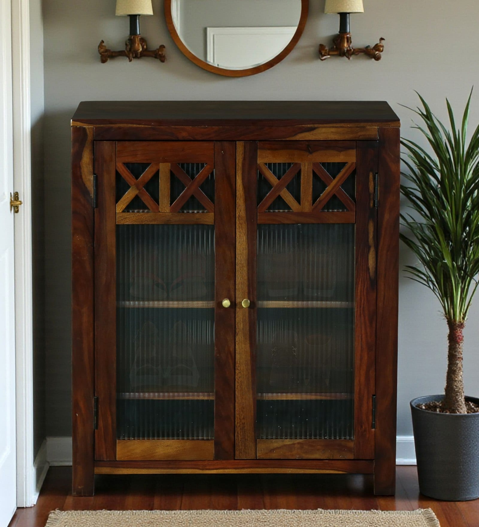 Kryss N Sheesham Wood Shoe Cabinet In Scratch Resistant Provincial Teak Finish