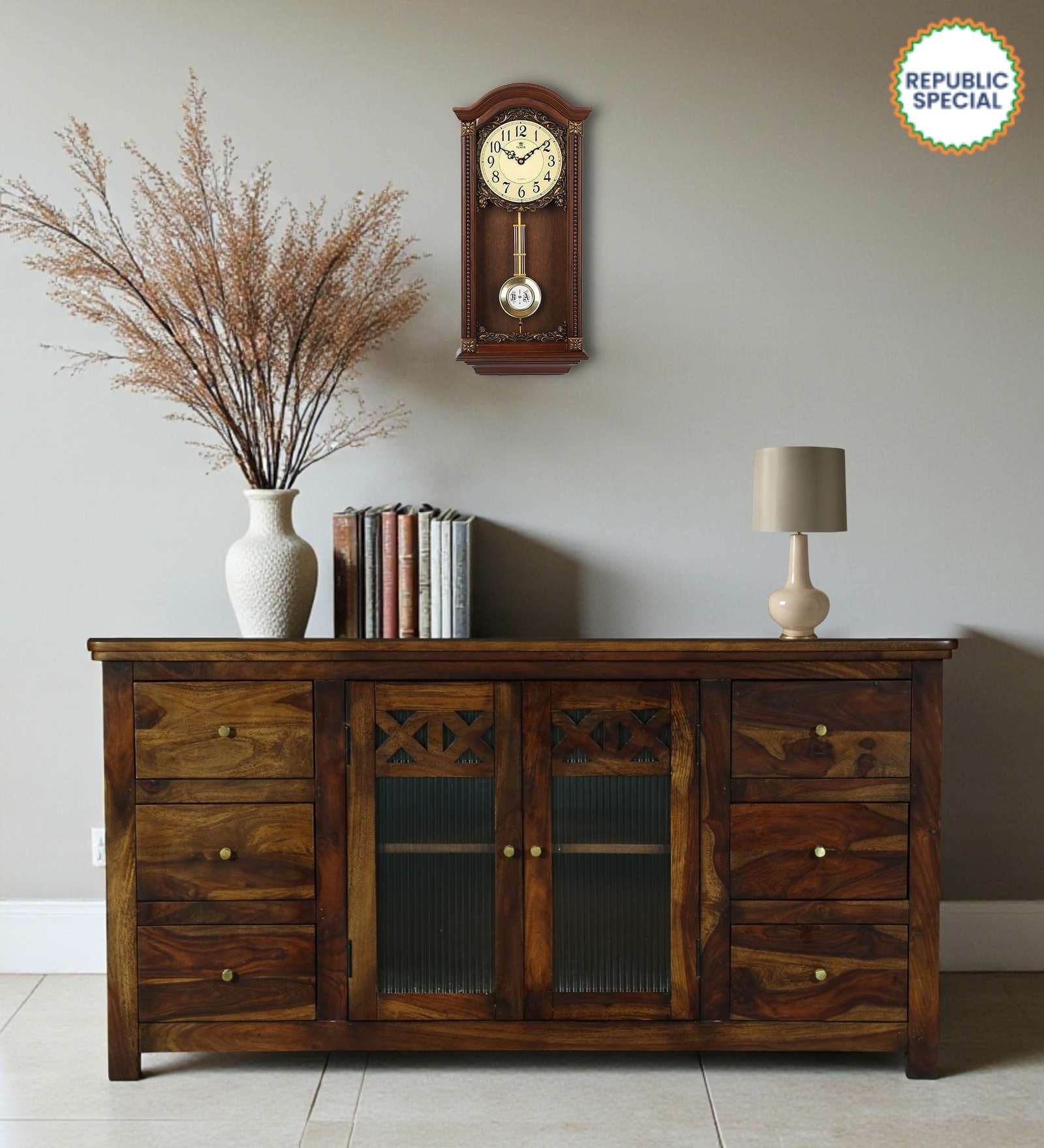 Kryss N Sheesham Wood Sideboard In Scratch Resistant Provincial Teak Finish