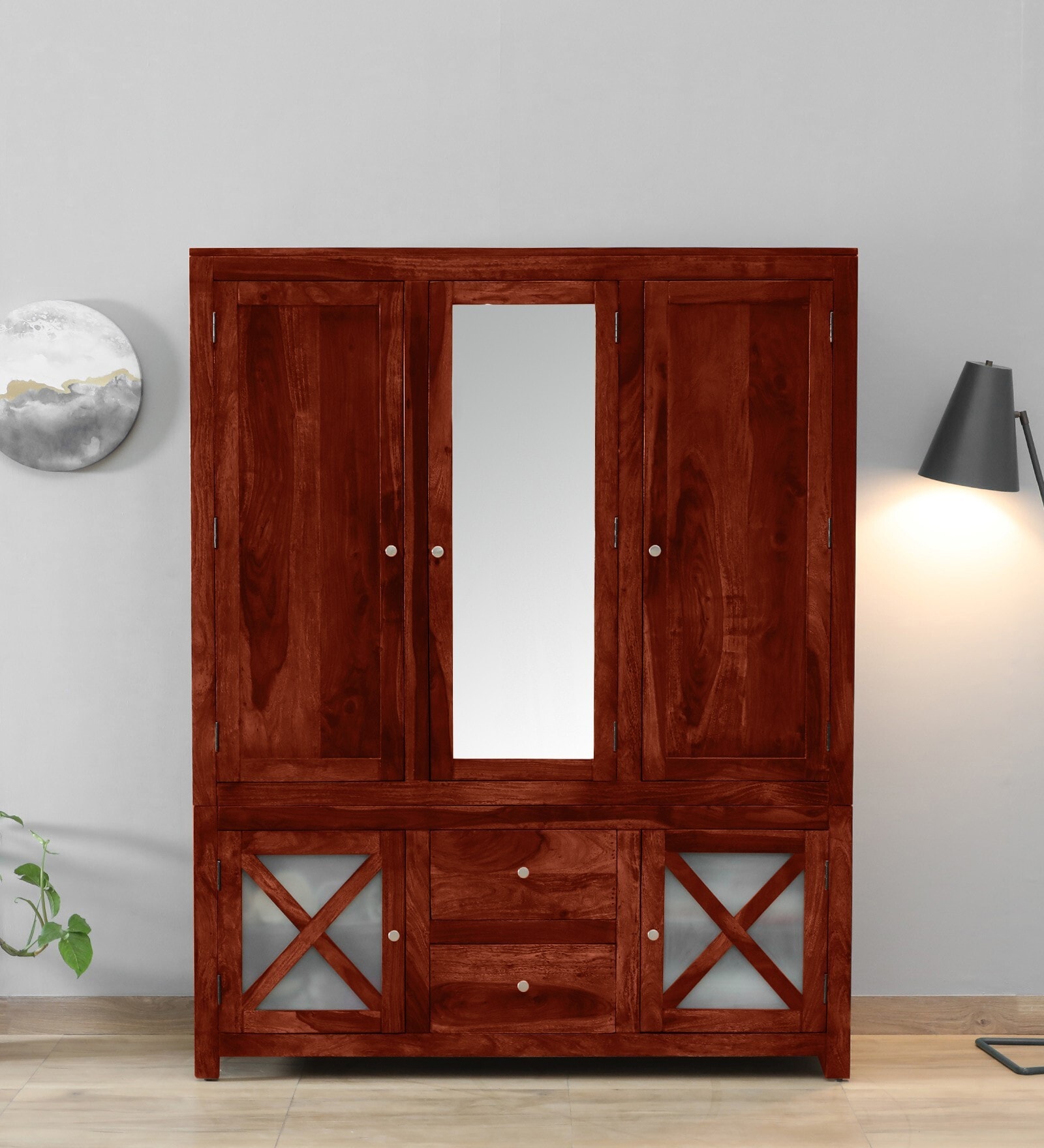 Buy Kryss Sheesham Wood Door Wardrobe In Scratch Resistant Honey Oak Finish At Off By