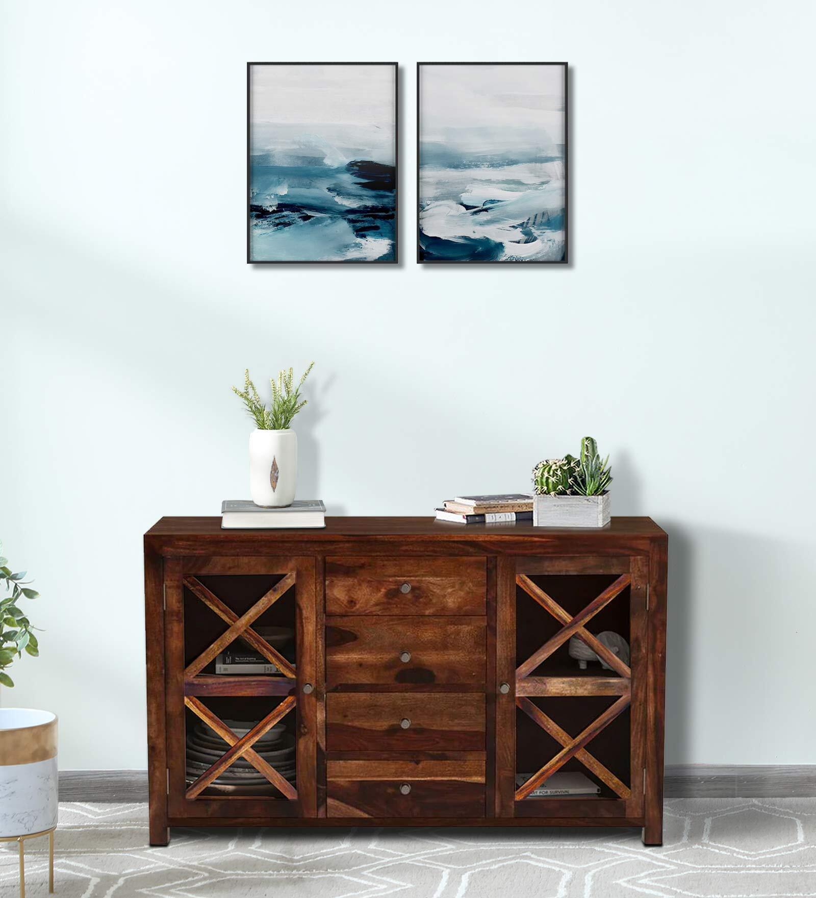 Kryss Sheesham Wood Crockery Unit In Provincial Teak Finish