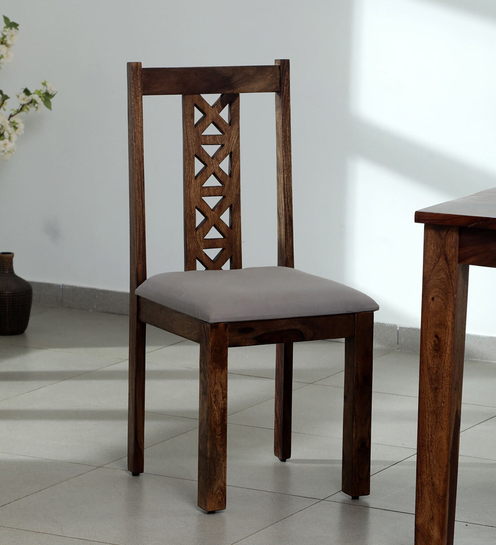 Kryss Sheesham Wood Dining Chair In Provincial Teak Finish (Set Of 2)