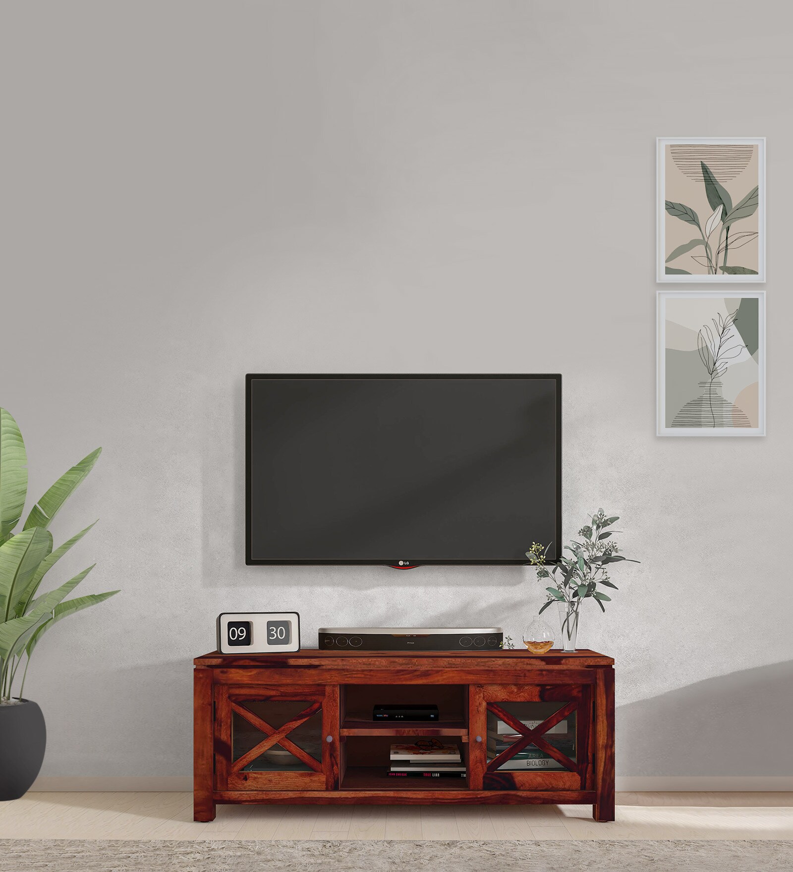 Buy Kryss Sheesham Wood TV Console in Scratch Resistant Honey Oak ...