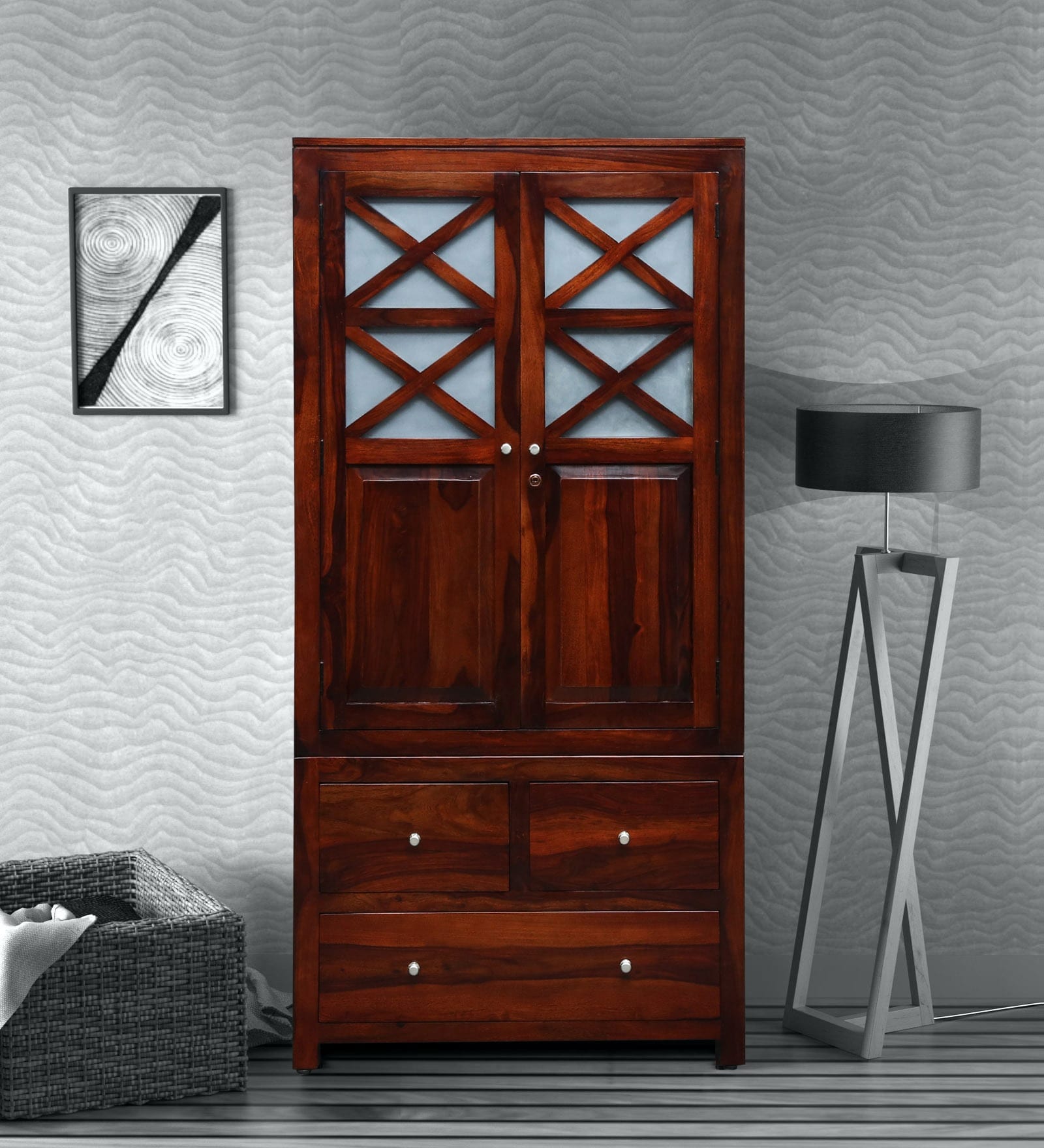 Buy Kryss Sheesham Wood Door Wardrobe In Scratch Resistant Honey Oak