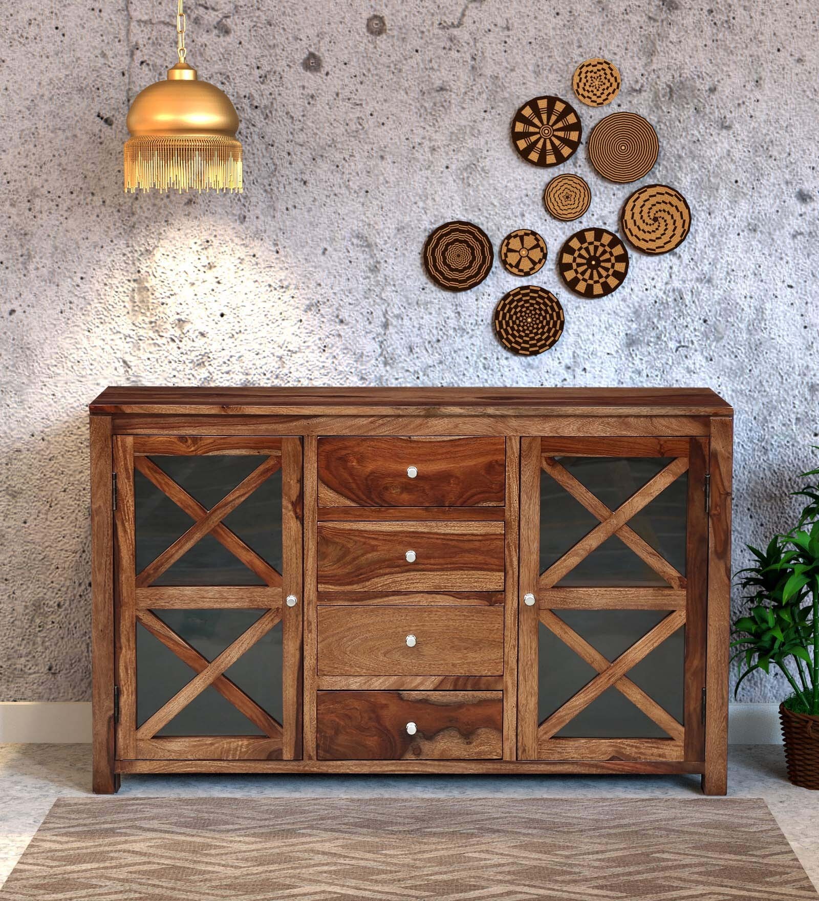 Kryss Sheesham Wood Crockery Unit in Scratch Resistant Rustic Teak Finish