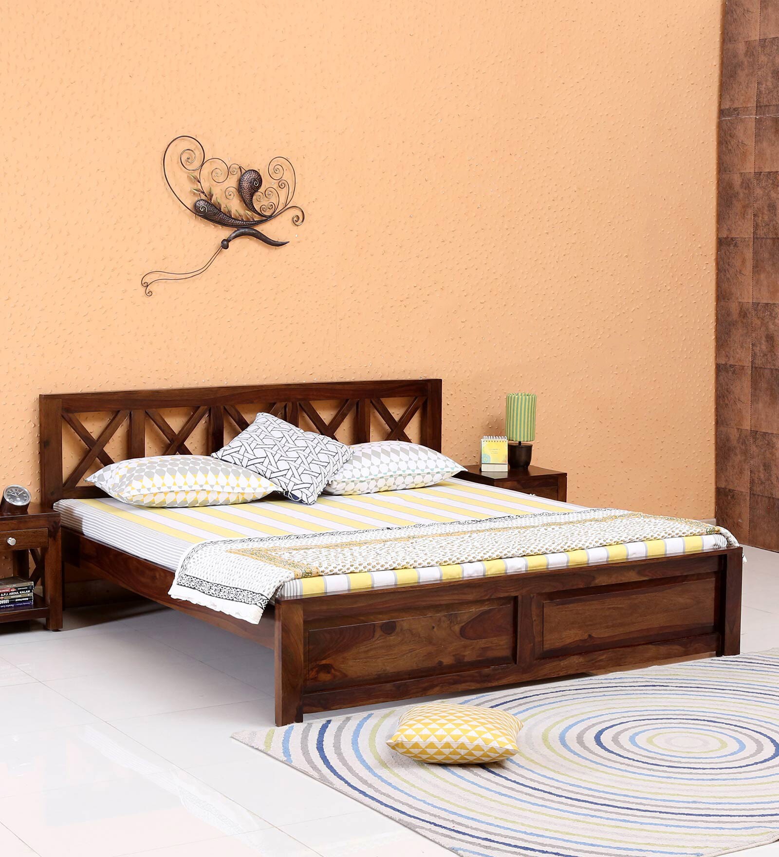 Kryss Sheesham Wood King Size Bed In Provincial Teak Finish