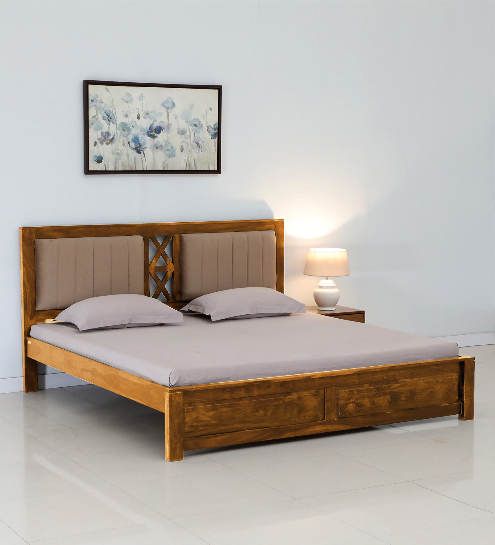 Buy Kryss Upholstered Sheesham Wood King Size Bed in Scratch Resistant ...