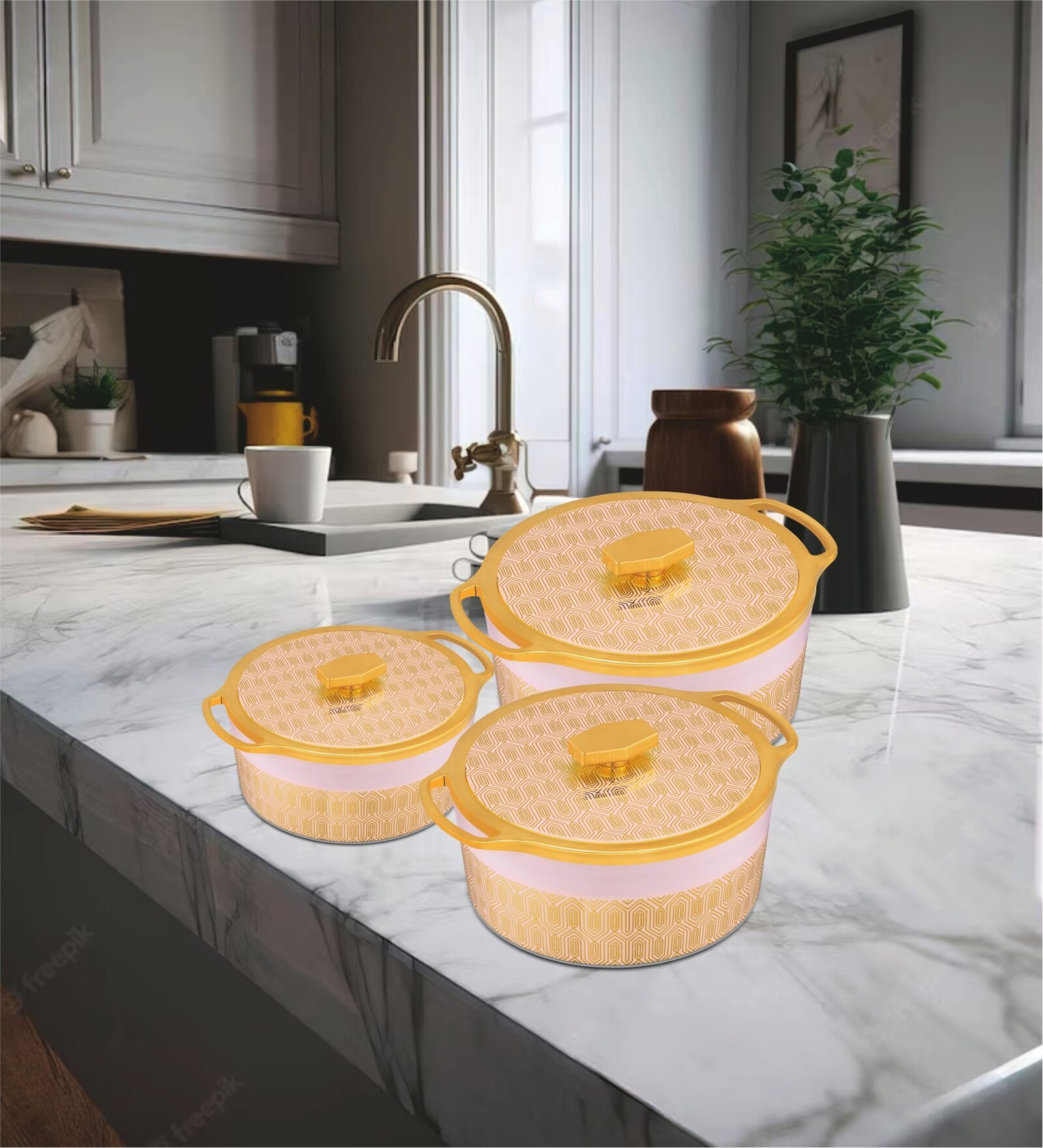 KRYSTAL Pink Plastic & Steel 3Pcs Insulated Thermoware Casserole