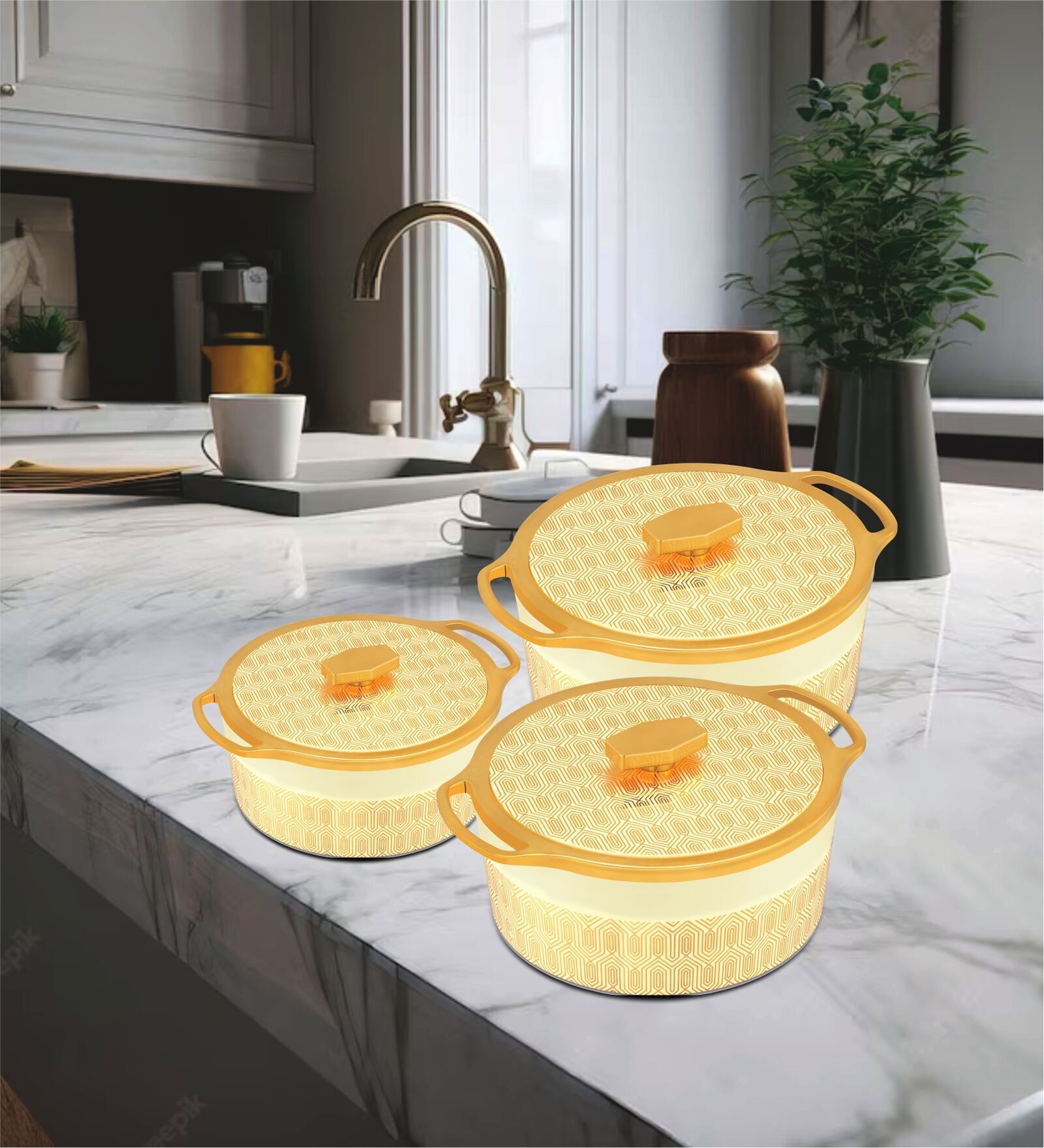 KRYSTAL White Plastic & Steel 3Pcs Insulated Thermoware Casserole