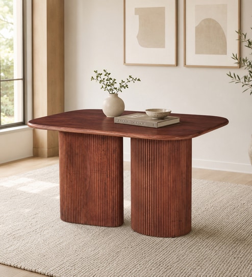 Krakow Acacia Wood 4 Seater Dining Table In Natural Glazed Finish