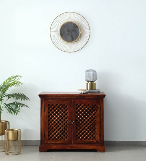 Krisa Sheesham Wood Cabinet In Scratch Resistant Honey Oak Finish