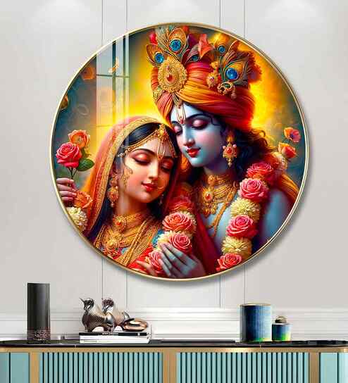 Krishna And Radha Bond Acrylic Round Wall Art