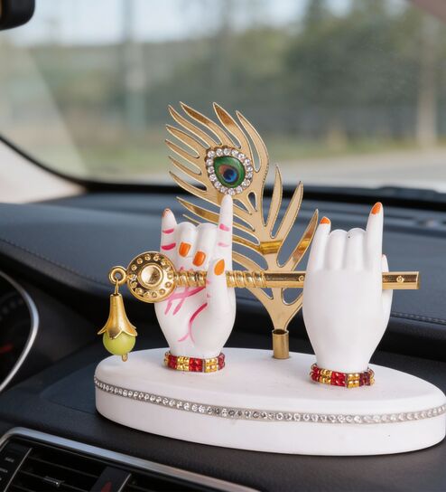 Krishna Hand with Flute & Mor Pankh Religious Statue