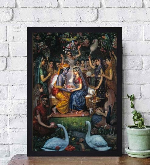 Krishna Theo Multicolour Textured Paper Framed Spiritual Art Print