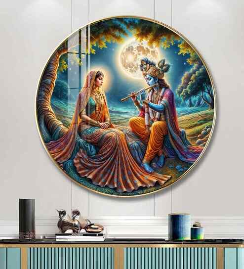 Krishna Radha Colorful Acrylic Round Wall Art