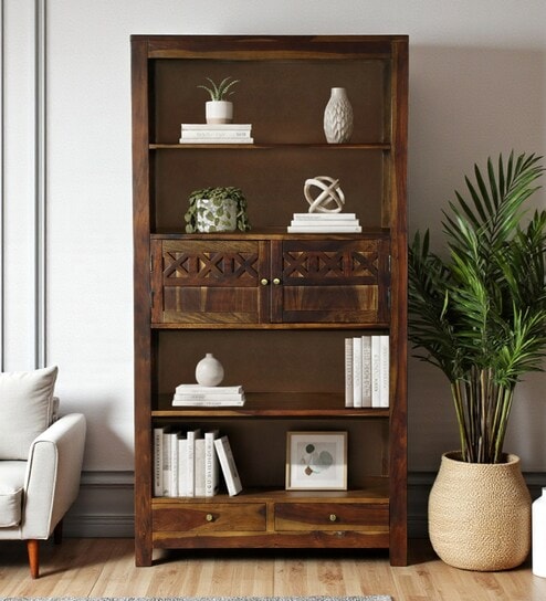 Kryss N Sheesham Wood Bookshelf In Scratch Resistant Provincial Teak Finish