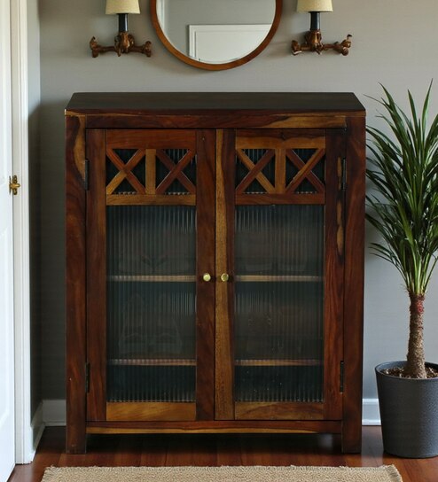 Kryss N Sheesham Wood Shoe Cabinet In Scratch Resistant Provincial Teak Finish