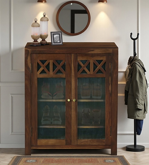 Kryss N Sheesham Wood Shoe Cabinet In Scratch Resistant Provincial Teak Finish