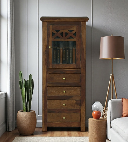 Kryss N Sheesham Wood Tall Cabinet In Scratch Resistant  Provincial Teak Finish