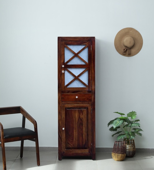 Kryss Sheesham Wood 1 Door Wardrobe in Scratch Resistant Provincial Teak Finish