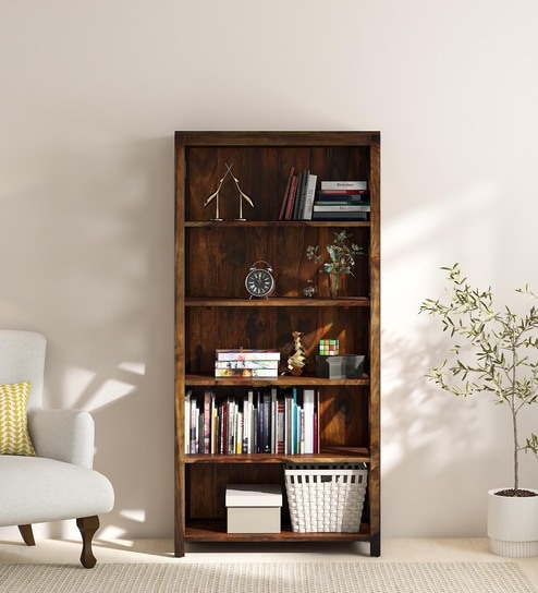 Kryss Sheesham Wood Bookshelf in Scratch Resistant Provincial Teak Finish