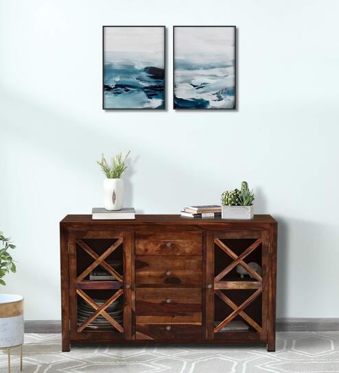Kryss Sheesham Wood Crockery Unit In Provincial Teak Finish