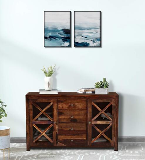 Kryss Sheesham Wood Crockery Unit In Provincial Teak Finish