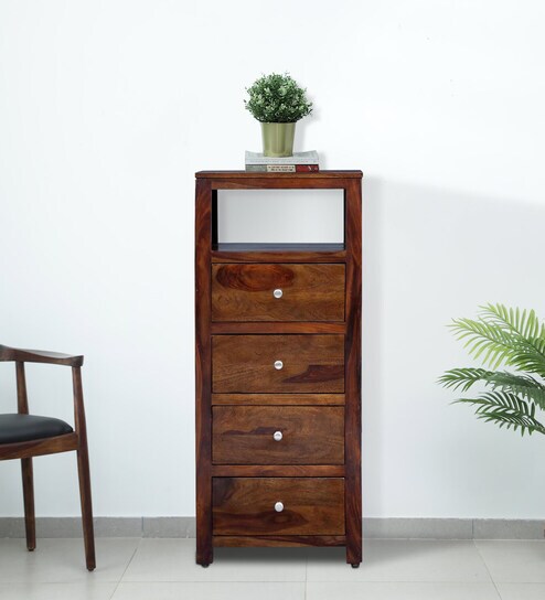 Kryss Sheesham Wood Tall Chest Of Drawers In Scratch Resistant Provincial Teak Finish