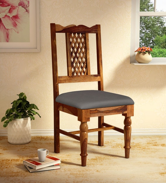 Buy Krisa Solid Wood Dining Chair in Rustic Teak Finish Mudramark By
