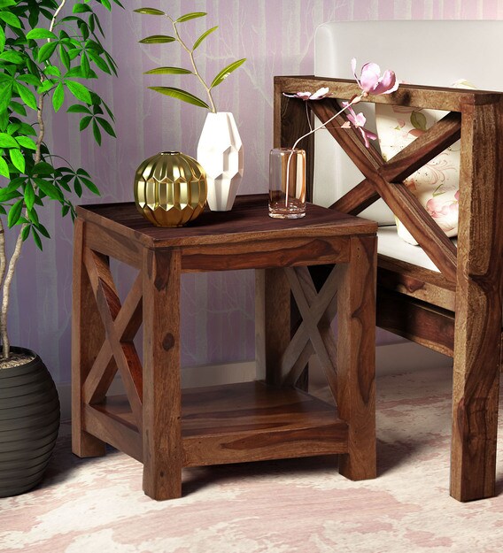 Buy Kryss Solid Wood End Table in Rustic Teak Finish Woodsworth By