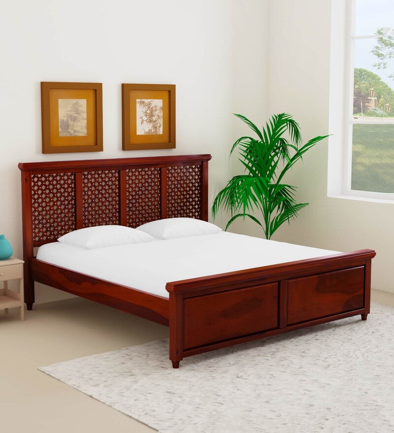 Buy Krisa Solid Wood King Size Bed in Honey Oak Finish Mudramark By