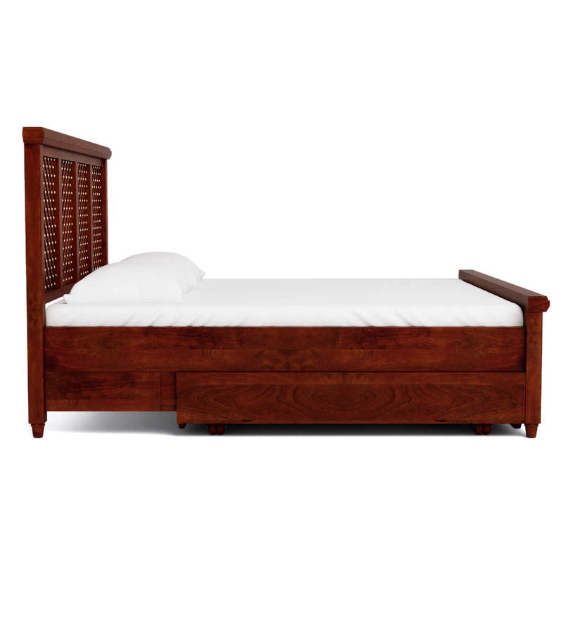 Buy Krisa Solid Wood King Size Bed With Drawer Storage In Honey Oak Finish By Mudramark Online
