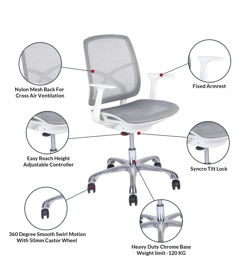 Buy Kriss Kross Ergonomic Chair in White Colour By Misuraa Online - Mid ...