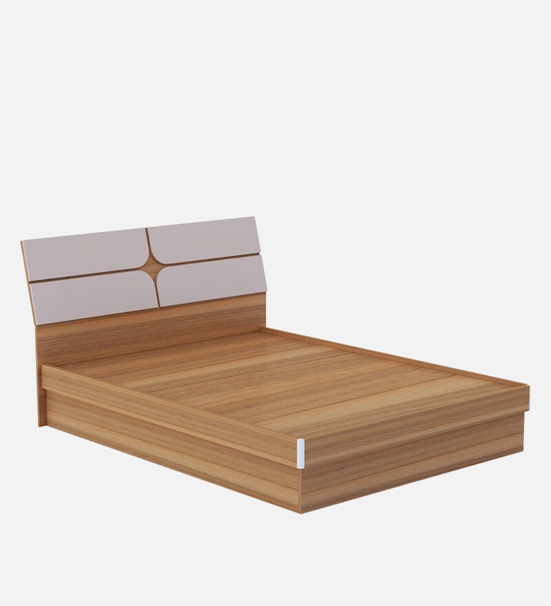 Buy Kruger Queen Size Bed in Teak Finish with Hydraulic Storage Online Contemporary Queen Size