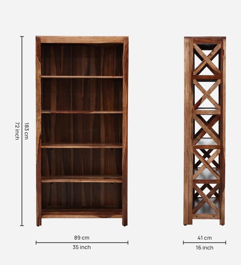 Buy Kryss Sheesham Wood Book Shelf In Rustic Teak Finish By Woodsworth Online Contemporary