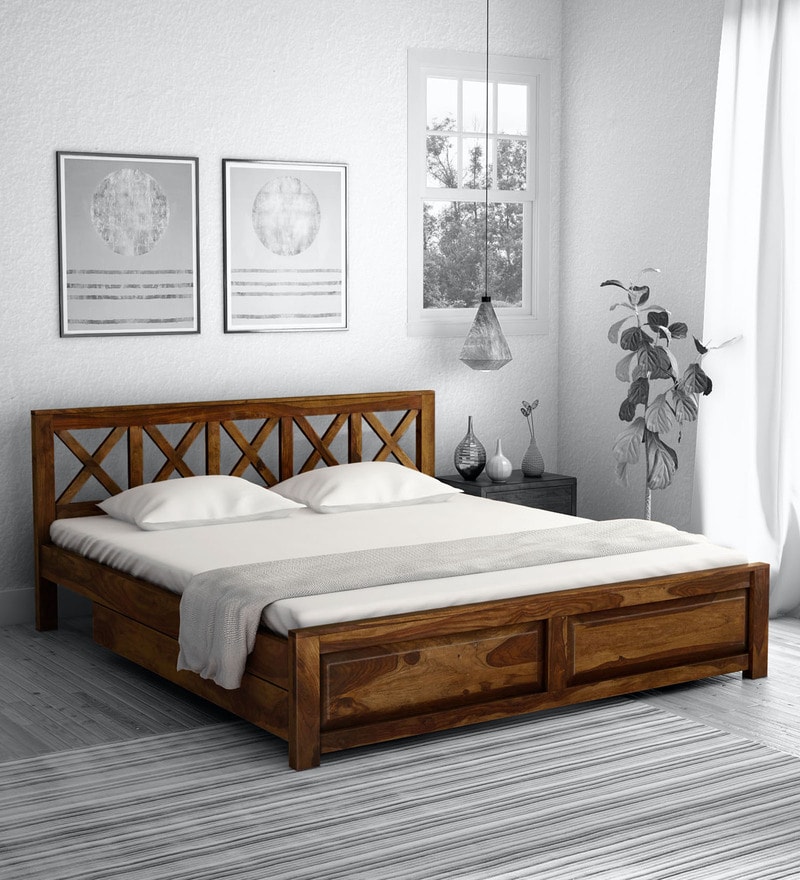 Buy Kryss Solid Wood King Size Bed With Drawer Storage In Provincial