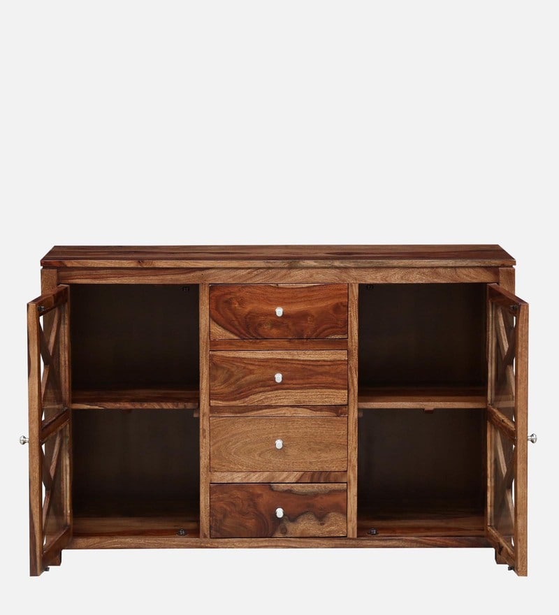 Buy Kryss Sheesham Wood Crockery Unit In Rustic Teak Finish By Woodsworth Online Crockery