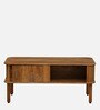 Kram Solid Wood Centre Table in Teak Finish with Sliding Storage